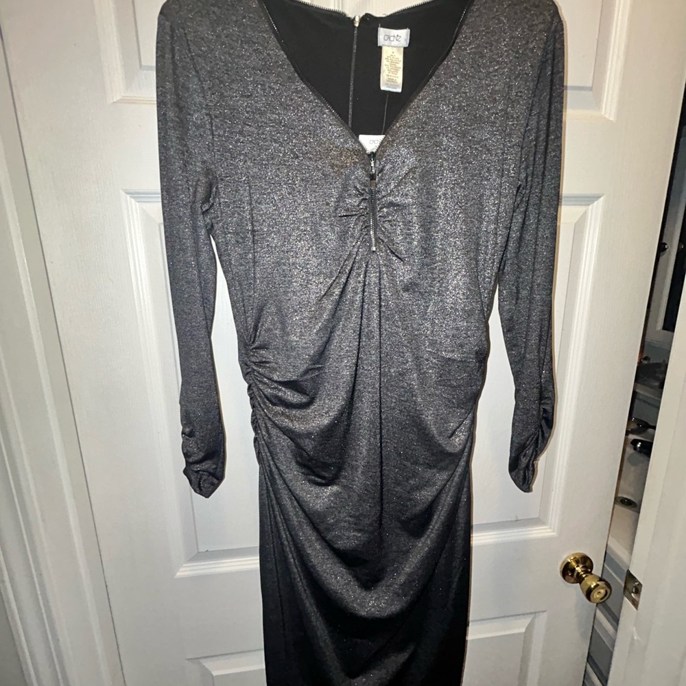 Cache Shimmery Charcoal Long Sleeve Ruched Dress